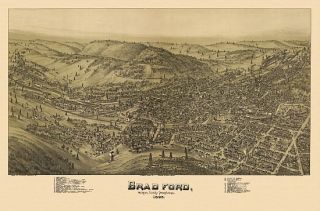Bradford Birds Eye View Map 1895 Pennsylvania McKean County 