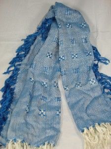 glentex rayon blue white braided square design scarf