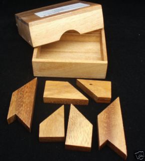 Letter H Tangram Wood Brain Teaser Puzzle in Wood Box