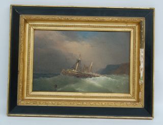 Antique Listed Artist Franklin Dullin Briscoe Shipwreck Oil on Board 
