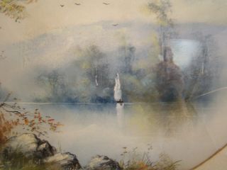 Antique Pastel w Braley River Valley Landscape Sailboat Painting 