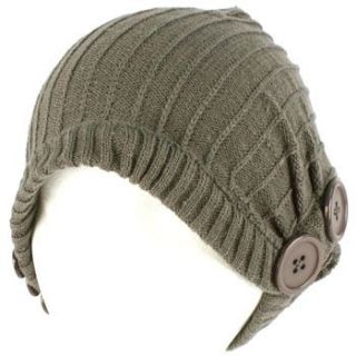 Winter Slouchy Ribbed Knit Beanie Button Ski Hat Gray