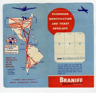 1951 Braniff International Jacket Upper Berth Ticket Panama to Lima 
