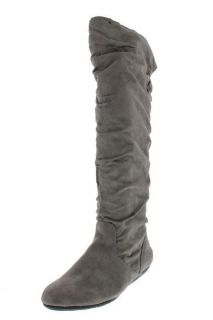 Rampage Bronner Gray Faux Suede Slouched Studded Straps Knee High 