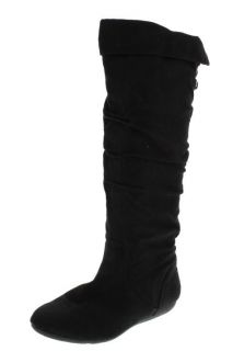 Rampage New Bronner Black Faux Suede Fold Over Flat Knee High Boots 