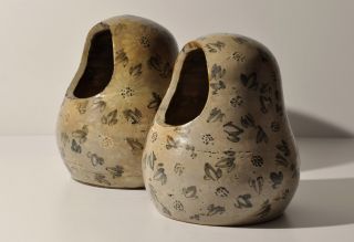   Antique Japanese Zen Bodhidharma pottery hibachi potbellied braziers