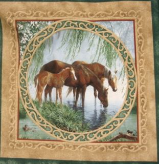 Willow Brook Horse Pillow 100 Cotton Fabric Panel Quilt Pony Yard Wild 