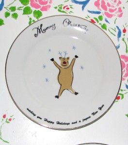 Merry Brite Dishes LOT 4 Salad Bread Plates Santa Reindeer Present 