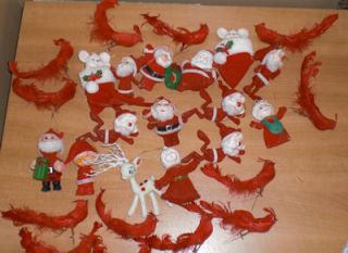 Lot of 28 Vintage Flocked Christmas Ornaments Elves Santas Birds with 