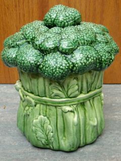 FANCIFUL Majolica Broccoli POPPYTRAIL Cookie Jar   Retro Mid Century 