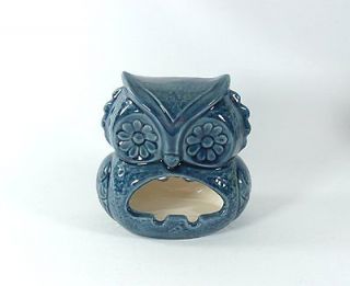 blue ceramic owl ashtray vintage design handmade retro time left