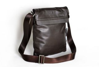 brown city street leather messenger shoulder bag