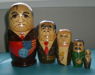   Russian Leader Nesting Dolls Gorbachev Brezhnev Kruschev Stalin Lenin
