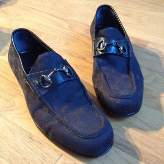 Gucci Black Web Monogram Horsebit Loafers Mens Shoes Size 45E EuroPre 