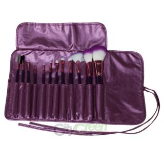 New 12 Pcs Purple Cosmetic Eyeshadow Powder Makeup Brush Set + Purple 
