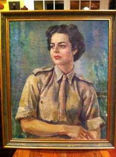 Vintage Oil Painting of Female WWII Service Member