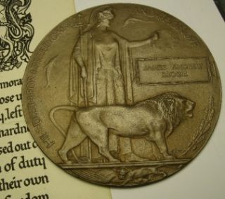   Medal Death Plaque + Scroll 1st Loyal North Lancashire KIA to Brodie