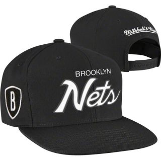 Brooklyn Nets Mitchell Ness Script Snapback Hat Black