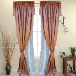 Brown Silk Satin Panel Curtain Drape Valance Sheer Lace
