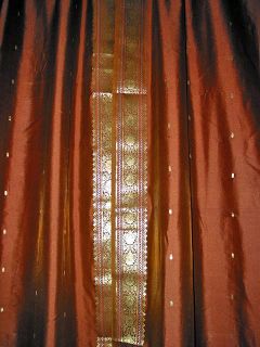 India Saree Curtain Art Silk Sari Curtains Brown Drapes Panel Rod 
