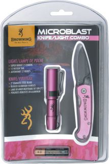 Browning Knives Microblast Pocket Knife Flashlight Combo Pink Aluminum 