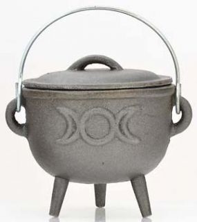 LARGE TRIPLE MOON CAST IRON CAULDRON 100 x 135mm overall Wicca Pagan 
