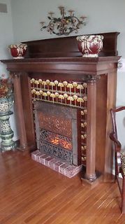Antique mahogany fireplace, mantle copper insert corinthian columns 