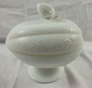 antique atterbury milk glass covered melon ware butter dish or