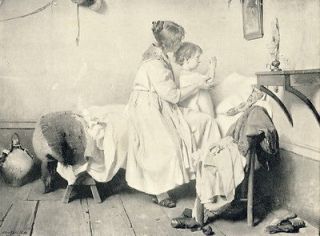 Rare c1894 Antique ROTTA Print c19th Mother & Child Bed Time Praying 