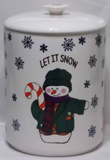 NEW Vintage Let It Snow Mr & Mrs Snowman w/ Snowflakes Cookie Jar 
