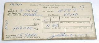 1968 ATSF Railway Scale Ticket Western Weighing Inspection Bureau 