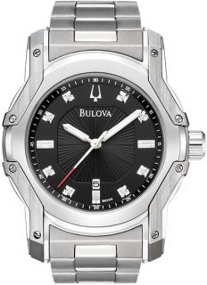 Bulova Black Diamond Dial Stainless Steel Mens Watch 96D109
