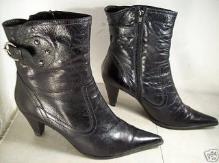 Vintage FIRST GRANNY GRUNGE SPIKE ANKLE BLACK LEATHER WOMENS BOOTS 