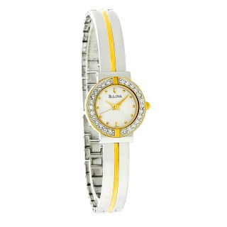 Bulova Crystal Bangle Ladies Two Tone Bangle Bracelet Watch 98x000 