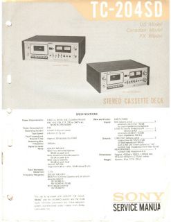 Sony TC 204SD Cassette Deck Service Manual