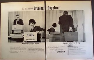 1963 Bruning Copytron Copying Machine Vintage 2pg Ad