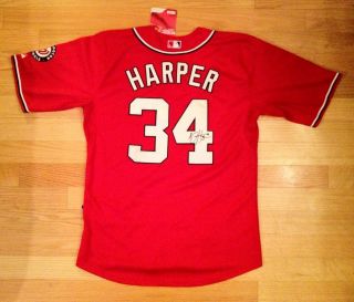 Bryce Harper Nationals Signed Autographed Red Baseball Jersey COA 