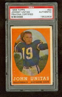 JOHNNY UNITAS PSA DNA AUTOGRAPHED 1958 TOPPS SECOND YEAR CARD 22