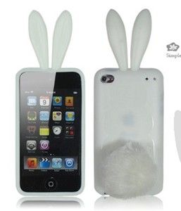 White Bunny Rabbit Rubber Silicone Skin Case Cover For iPod Touch 4 