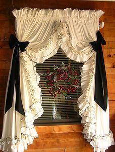   Vickies Custom Made Primitive Country Ruffled Curtains 132x63