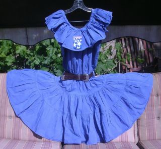 Beautiful Blue Western Sun Dress with Belt Size Medium