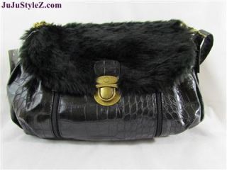 New Bueno Collection Tote Black Faux Leather Fur Shoulder Bag Handbag 