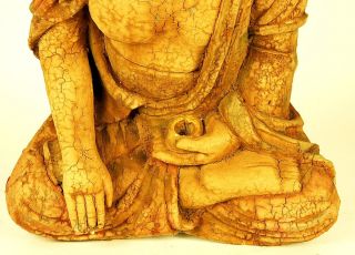 Vintage Wood Buddha Statue Buddhism Deity Bhumisparsha mudra Décor 