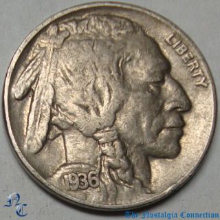 1936 Buffalo Nickel 5 Cents Coin #C450 About Uncirculated AU FULL HORN 