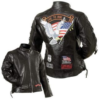 Ladies Live to Ride Eagle Genuine Buffalo Leather Motorcycle Riding 