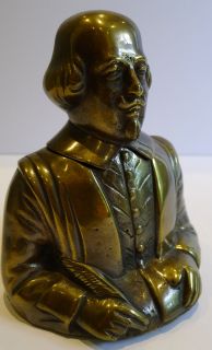 English Figural Brass Inkwell William Shakespeare C 1925