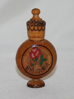 Antique Wood Snuff Perfume Bottle Bulgarian Rose C1950