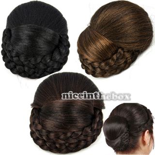 New Women Clip in Hairpiece Clip in Hair Bun Ponytail Scrunchie Brown 