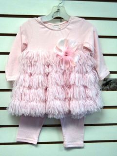 New Cachcach Maribou Fringe pink legging set w/ large flower,2T, NWT