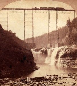 Bierstadt Stereoview 9 New Portage Bridge Falls on The Erie Railroad 